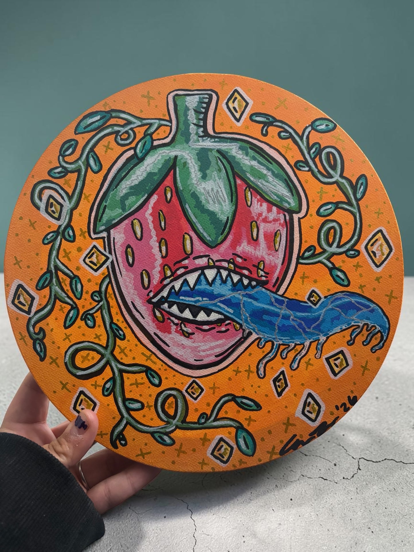 Strawberry monster painting